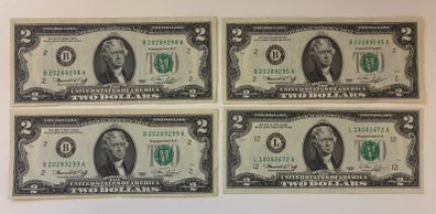 4 Two Dollar Bills - 2 in sequence