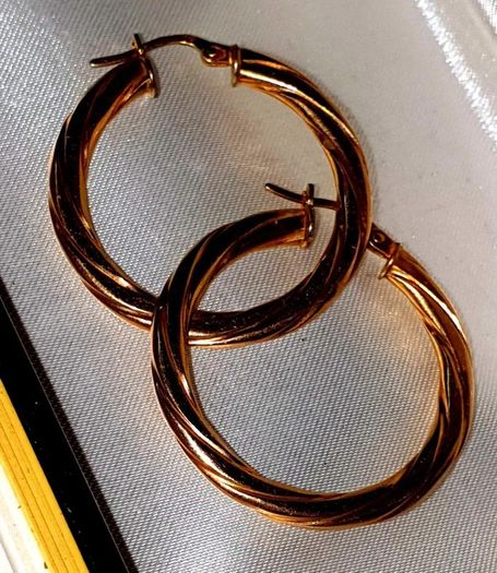Pristine 9ct Gold 1.5" Twisted Rope Hoop Earrings