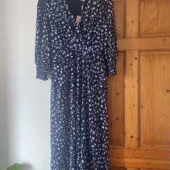 Emily & Me V neck purple navy midi dress UK 16