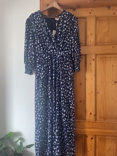 Emily & Me V neck purple navy midi dress UK 16