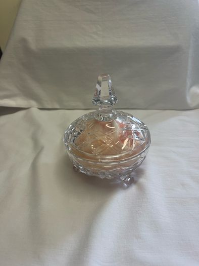 Antique crystal vanity powder holder and powder puff
