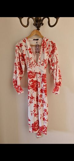 Floral red & white midi dress