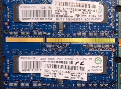 2 x 4GB Ramaxel DDR3 Laptop RAM sticks