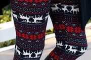 Black Red Reindeer Snowflake High Waisted Legins