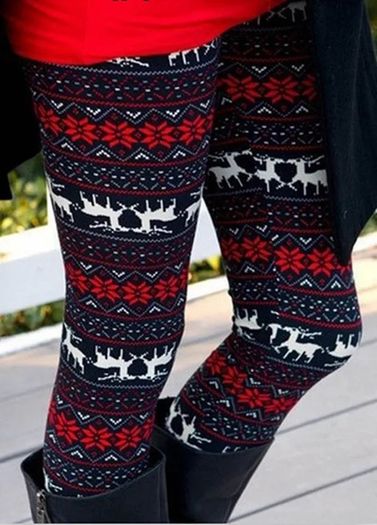 Black Red Reindeer Snowflake High Waisted Legins