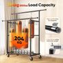 Double Rod Clothes Rail, Heavy Duty 204kg (450lbs) Capacity with Wheels & Shelves, Portable Clothing Rack for Bedroom, Laundry Room, Coats & Garments, Black Image 7