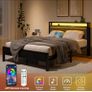 5FT King Size Bed Frame with LED Lights and Charging Station, Heavy Duty Metal Platform Upholstered King Bed frame with Storage Fabric Headboard,Metal Slats Support,Mattress Foundation (Black) Image 10