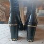 River island black ankle heels boots 6 39 gold steel trim strap padlock alligator print Image 3