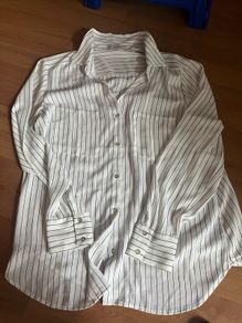 brand new oasis white navy pinstriped blouse
