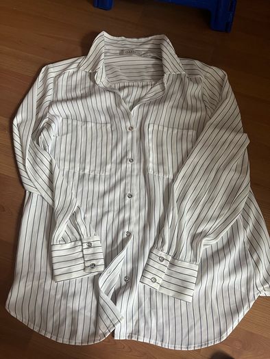 brand new oasis white navy pinstriped blouse