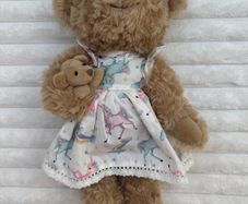 Powell Craft Plush Teddy Bear in Unicorn Dress and Baby Bear approx. 33 cm. used Please see pictures