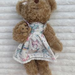 Powell Craft Plush Teddy Bear in Unicorn Dress and Baby Bear approx. 33 cm. used Please see pictures