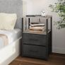 Bedside Table with Charging Station, Side Table with 2 USB Ports and Outlets, Nightstand with Cloth Drawer, Set of 2, End Table, Greige Image 6