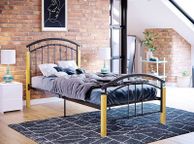 main image for ad Venice Single Bed, 3ft Bed Frame Metal &amp; Wood Solid Headboard Low Foot End Bedroom Furniture, Black