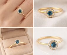 Engagement Ring London Blue Topaz and Diamond Halo Ring  Size 7 (US)