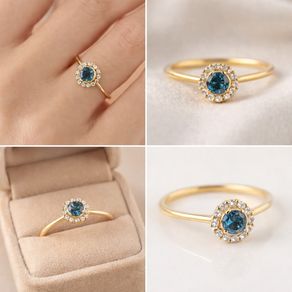 Engagement Ring London Blue Topaz and Diamond Halo Ring  Size 7 (US)