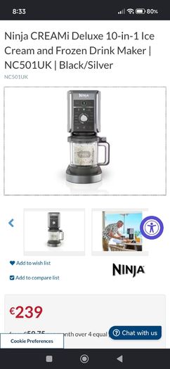 Ninja CREAMi Deluxe 10 in 1 Ice Cream and Frozen Drink Maker NC501UK  Black Silver