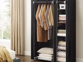 Portable Wardrobe, Foldable Closet, Clothes Storage Organiser with Hanging Rail, Shelves, Fabric Cover, for Bedroom, Cloakroom, 110 x 45 x 175 cm, Black LSF007
