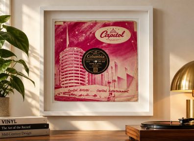 Framed Display of Vintage Capitol Records Tower Sleeve with Columbia 78 - Teddy Johnson (Beloved, Be Faithful)