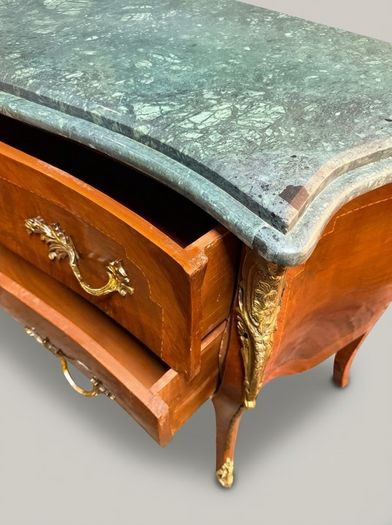 Louis XV Style Bombe Chest of Drawers with Green Marble Top