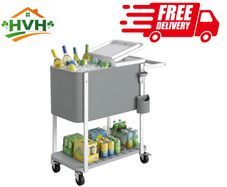 Cooler Trolley with 56 L Capacity Serving Cart with Wheels, Bottle Opener, Lower Shelf, Handle