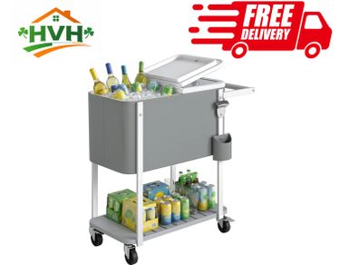 Cooler Trolley with 56 L Capacity Serving Cart with Wheels, Bottle Opener, Lower Shelf, Handle