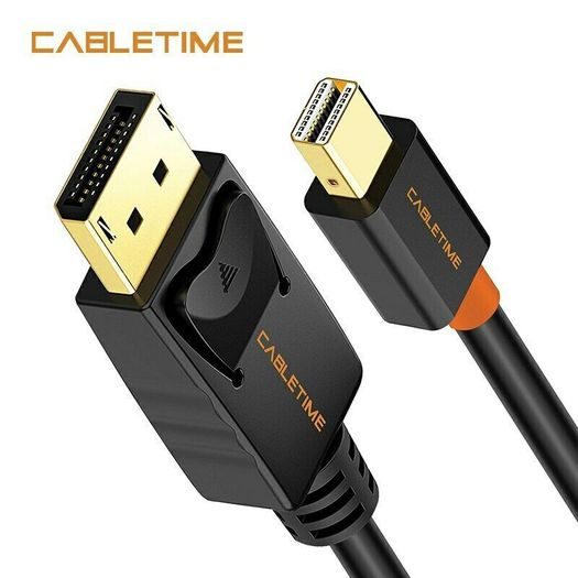 Cabletime 3M Mini DisplayPort to DisplayPort v1.2 Male (4K@60Hz) (Video-Audio) (Gold-Plated) Cable (Brand New/Warranty)