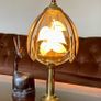 Mid Century Chic Brass Stylised Lamp with Smokey Glass Shade 1970s Image 9