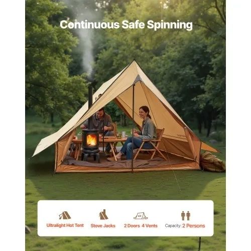 Camping Hot Tent, 2 Persons Cabin Tent with Stove Jack & Poles, Waterproof Winter Tents Shelters with Fireproof Ground Mat