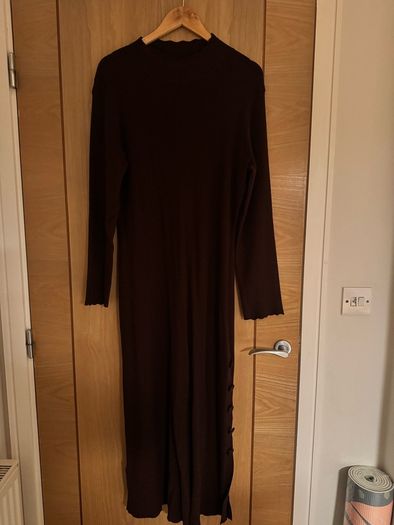 Nobody's Child Ribbed Knit Dress - Chocolate Brown - Size L