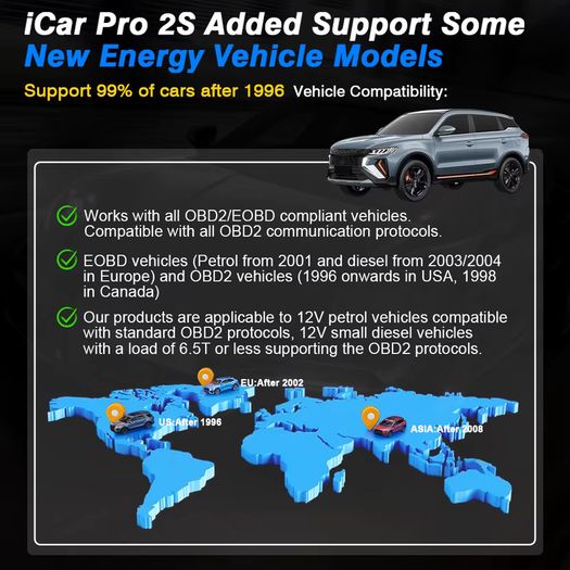 Vgate iCar Pro 2S BLE Bluetooth Wake-on-up with Bluetooth 5.3 Support for electric vehicles