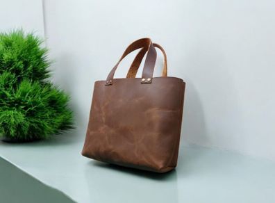 handmade leather bag with matching card wallet