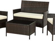 main image for ad _Polyrattan Garden Furniture Set with 4 Pieces, 2 Garden Chairs, 1 Sofa, 1 Garden Table with Tempered Glass Top