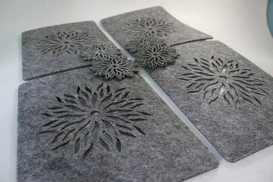 ONLY GREY Placemats and Coaster Flames Aster Flower Felt Table Mats Set of 8