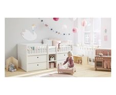 FLEXA Freja Mid-height Bed with Ladder + Built-in Storage | White