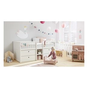 FLEXA Freja Mid-height Bed with Ladder + Built-in Storage | White