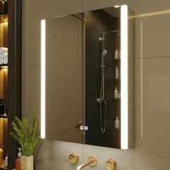 50 x 70 cm LED Lighted Bathroom Medicine Cabinet with Mirror, Defogger, Dimmer, 3 Color Light Makeup Mirror, Easy to Install, Wall Mounted Medicine Cabinet without Socket & USBs