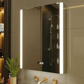 50 x 70 cm LED Lighted Bathroom Medicine Cabinet with Mirror, Defogger, Dimmer, 3 Color Light Makeup Mirror, Easy to Install, Wall Mounted Medicine Cabinet without Socket & USBs