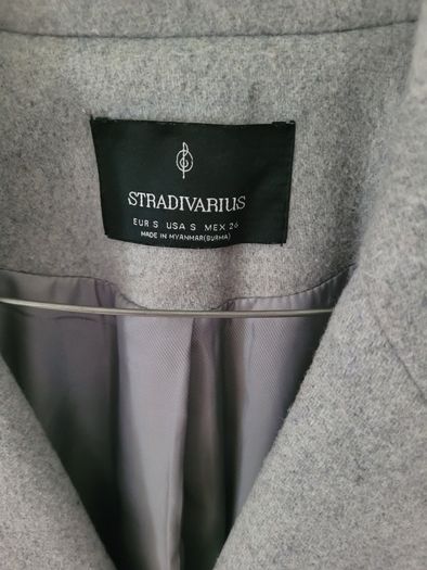 Stradivarius grey wool blend long winter coat,Size S