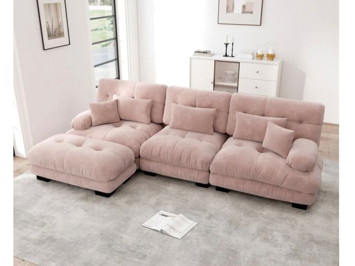 large baby pink 4 seater corner sofa