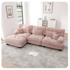large baby pink 4 seater corner sofa