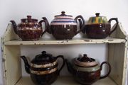 Fabulous Collection of Five Brown Betty Style Teapots, Different Styles, Different Shapes, Different Makers, For Sale as a Set Only, All Have Some Damage - Display Only!!
