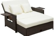 Rattan Sun Lounger 2 Seater Day Bed-Brown