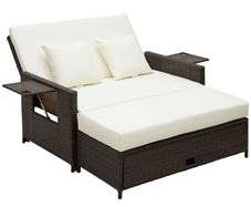 Rattan Sun Lounger 2 Seater Day Bed-Brown