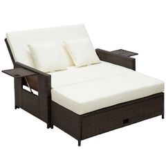 Rattan Sun Lounger 2 Seater Day Bed-Brown