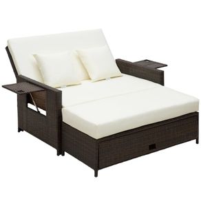 Rattan Sun Lounger 2 Seater Day Bed-Brown