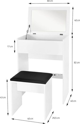 Dressing Table with Stool and storage Mirror  Pop up storage compartment