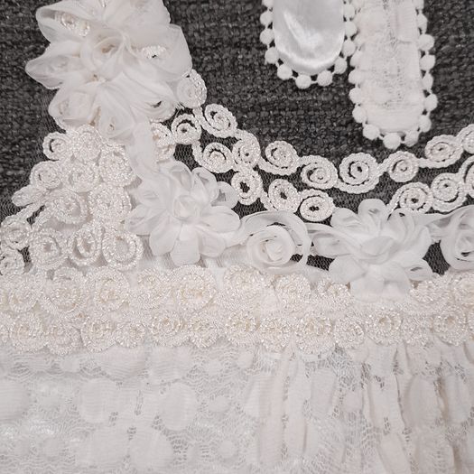 Yumi White Cream Tiered Lace Crochet Ruffle Sundress Mini Dress Size S