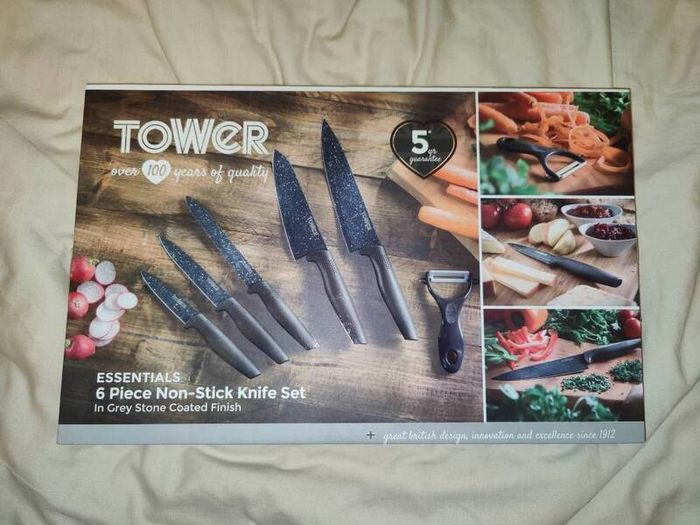 Tower Essentials 6-Piece Non-Stick Knife Set - Grey Stone Finish