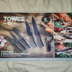 Tower Essentials 6-Piece Non-Stick Knife Set - Grey Stone Finish